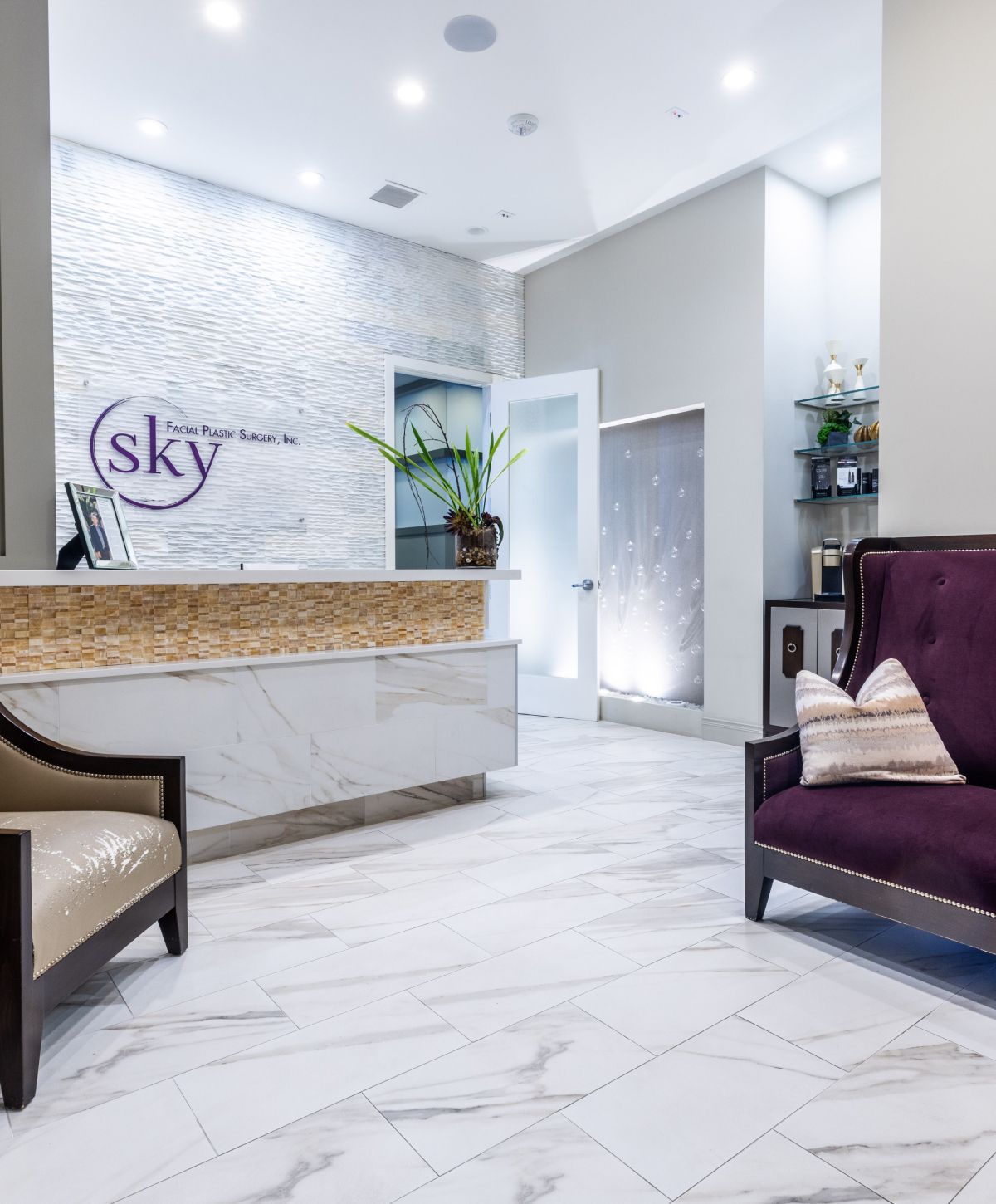 Modern reception area of a facial plastic surgery office